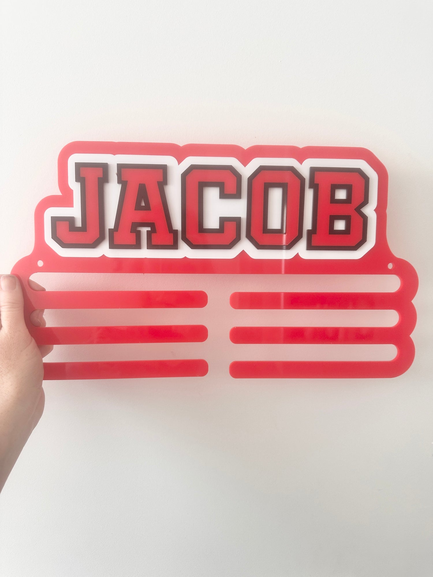 Personalised Medal Holder – Custom Acrylic Display with Sports Font