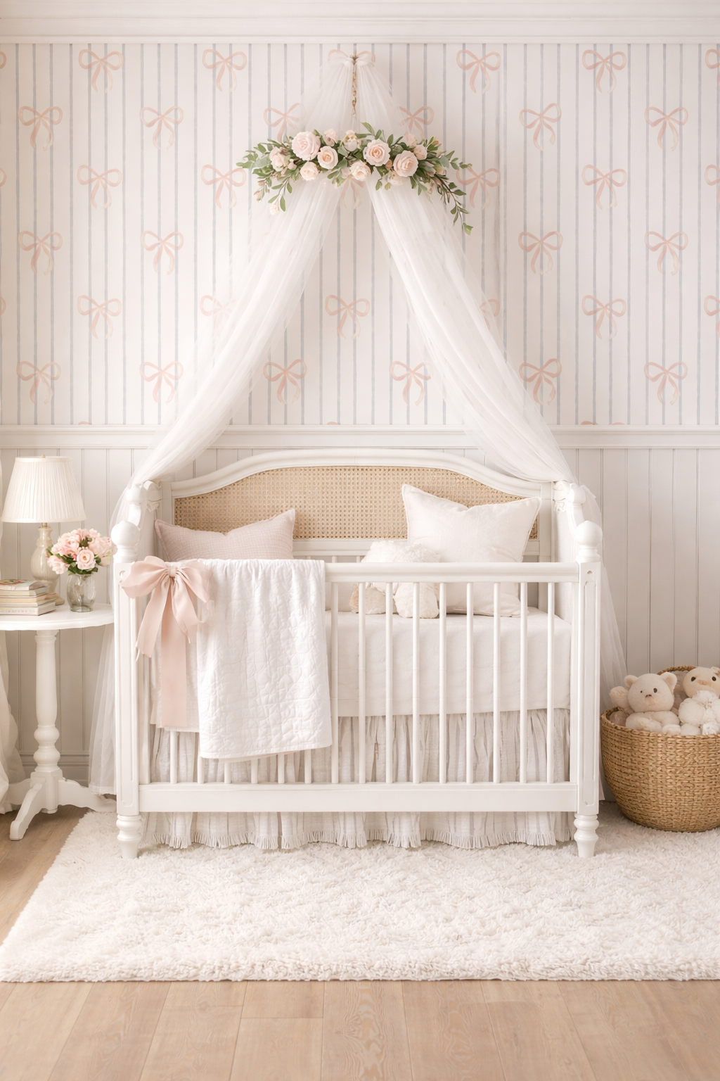 Vintage Inspired Bow Stripe peel and stick Wallpaper for Nursery