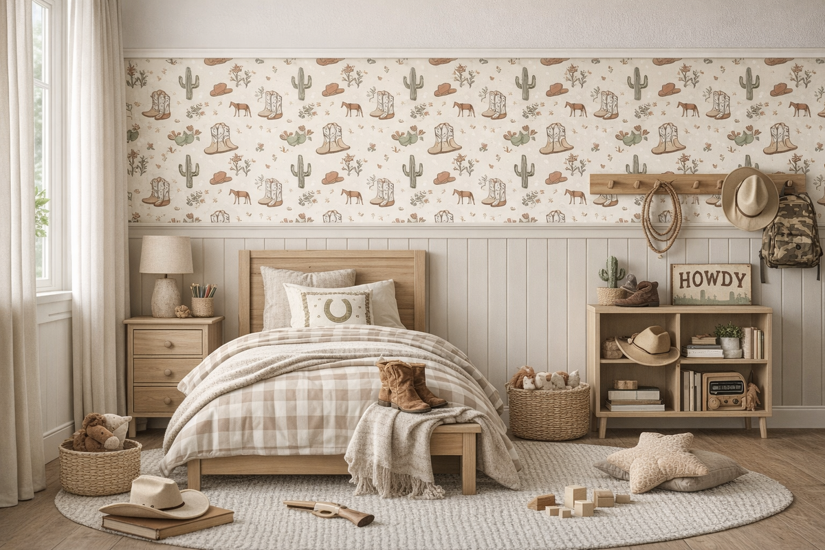 Cowboy Wallpaper for Boys Bedroom and Western Kids Room Decor