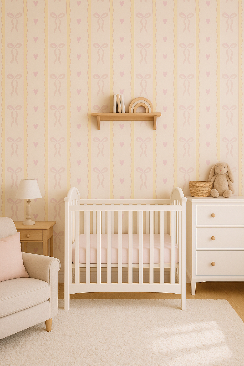 Cute Pink Bow Pattern Wallpaper for Playroom Feature Walls