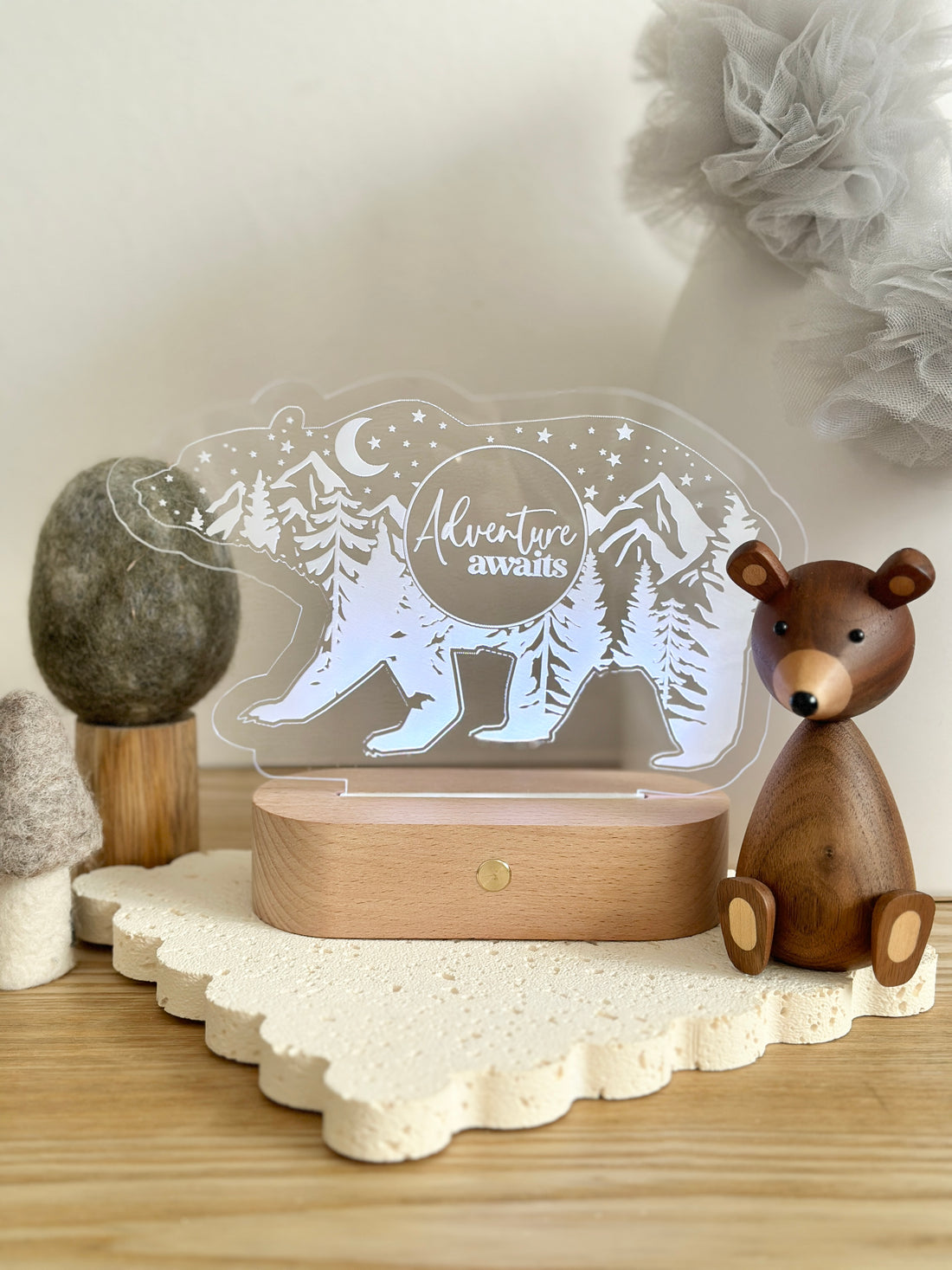 Adventure Awaits Bear Night Light – Custom LED Lamp