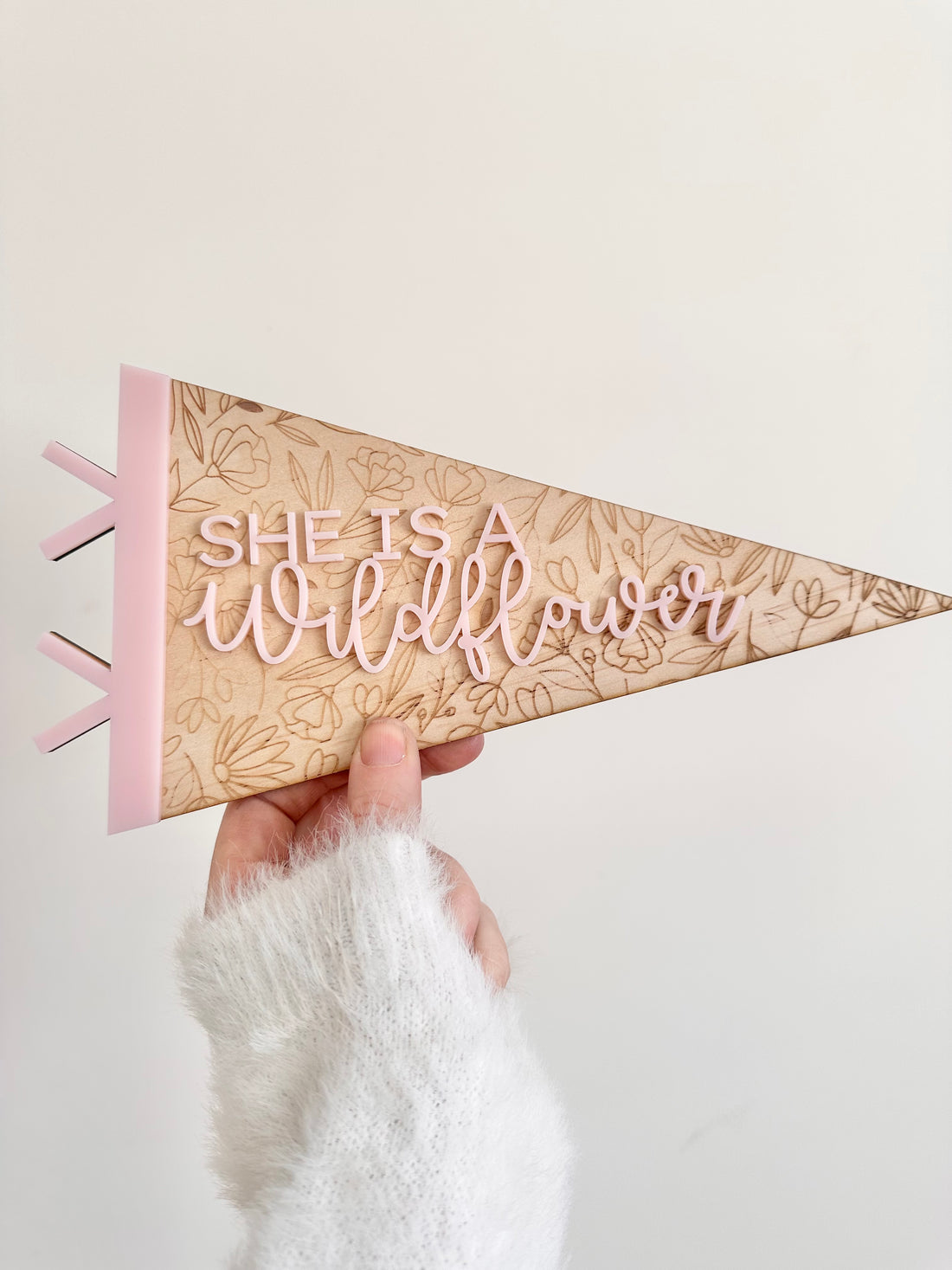 "She Is A Wildflower" Wooden Flag – Inspirational Room Decor