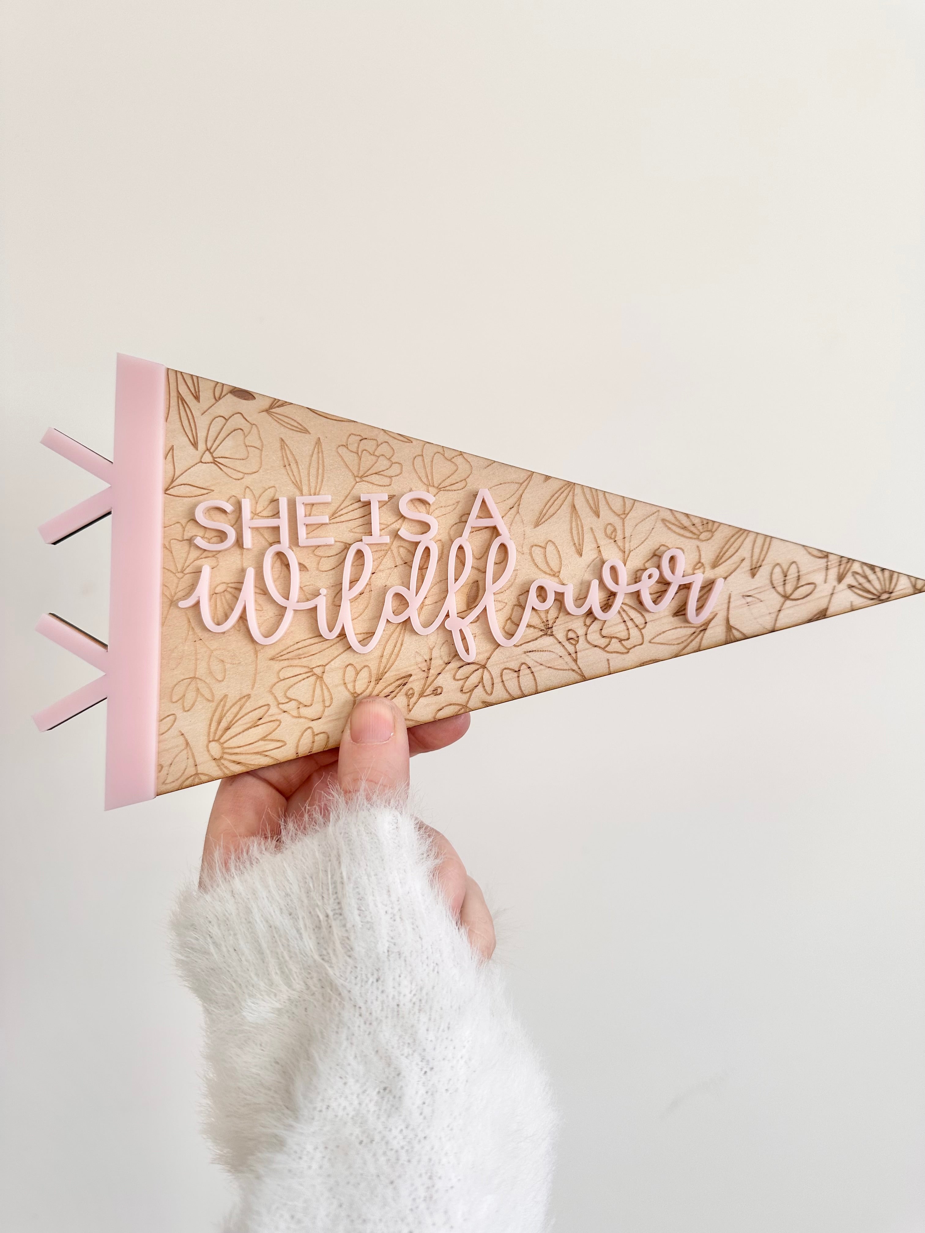 "She Is A Wildflower" Wooden Flag β Inspirational Room Decor