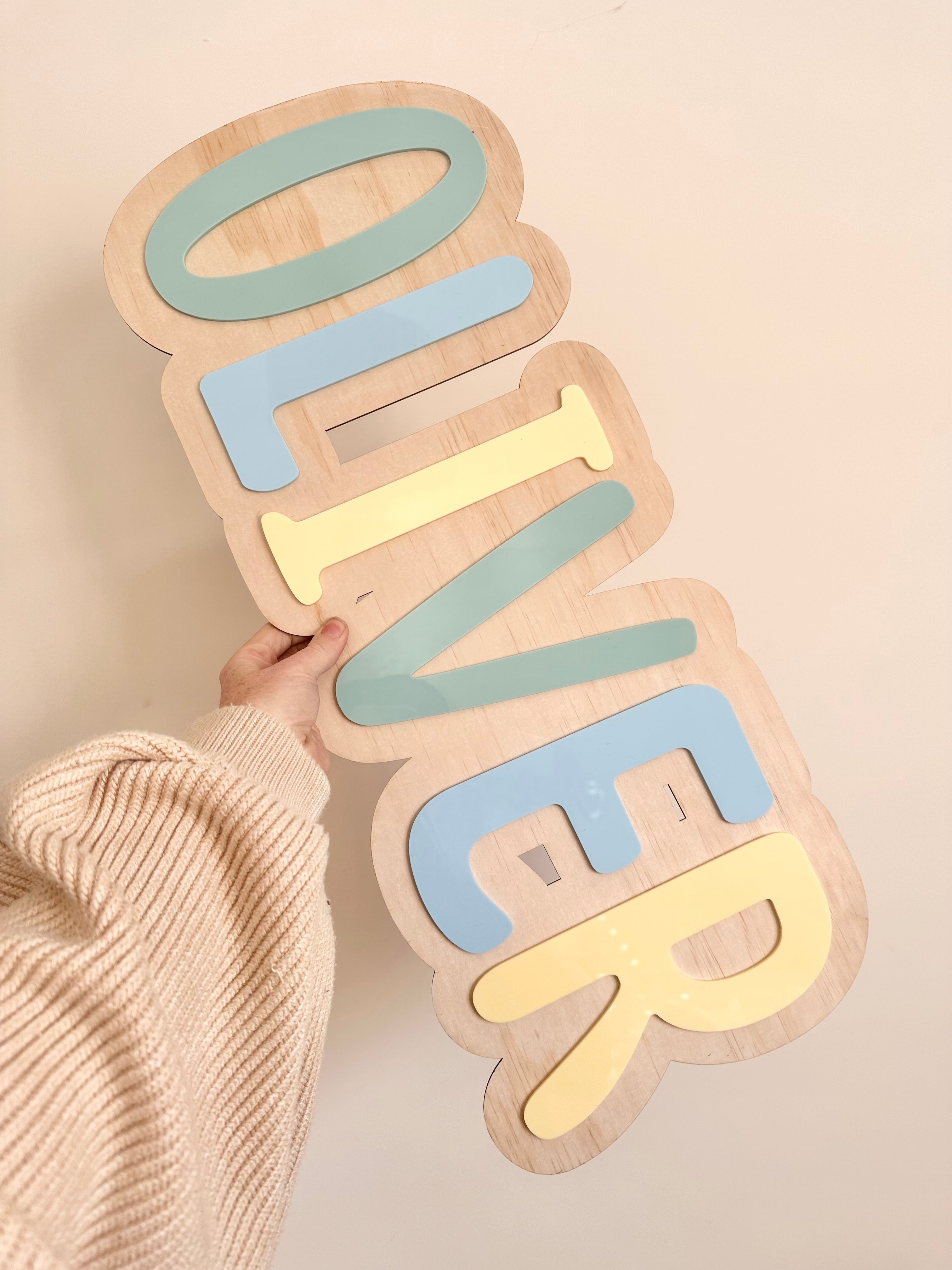 Large Timber Rainbow Name Plaque β Custom Kids Room Decor