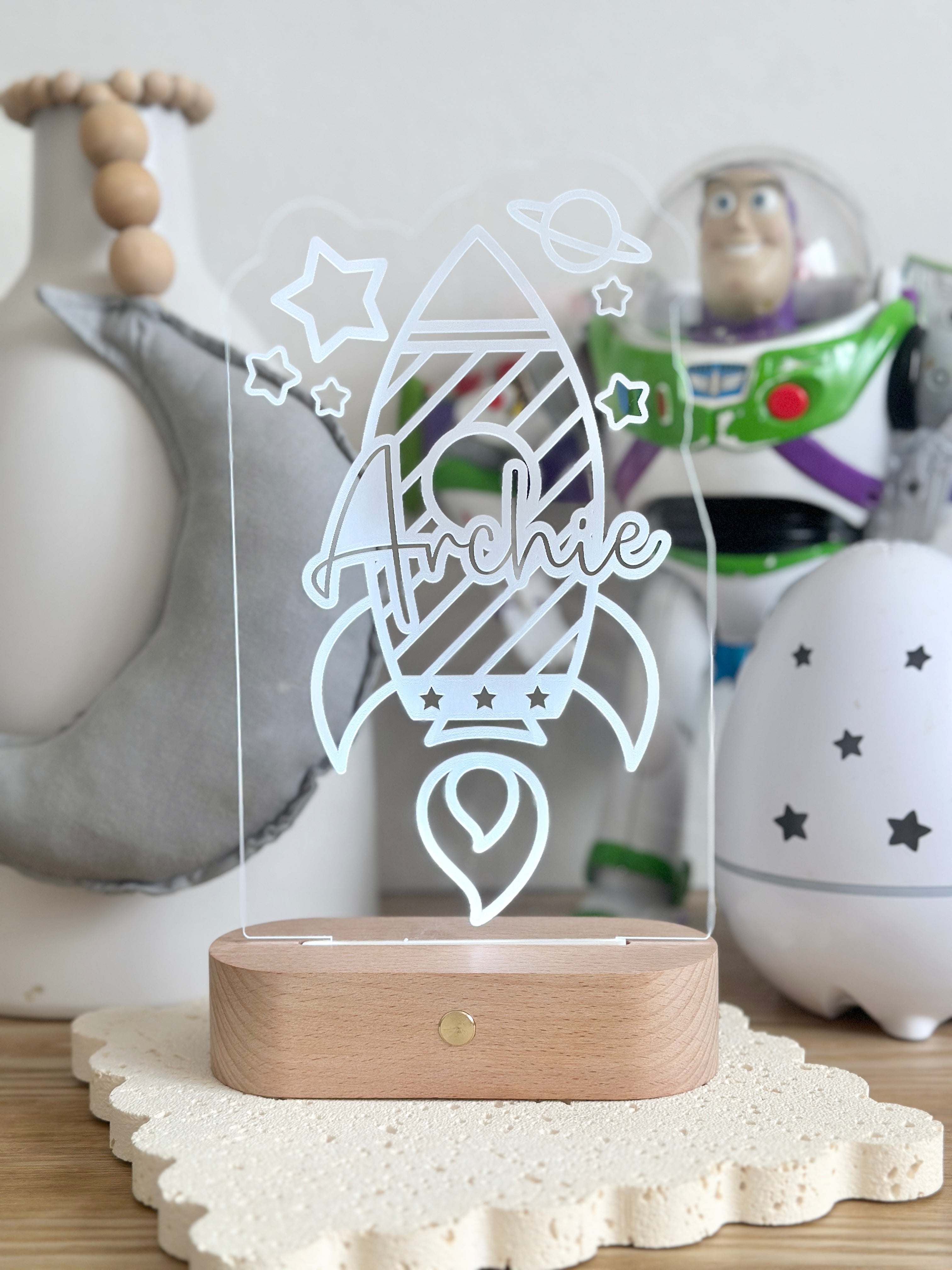 Blast Off Rocket Night Light โ Personalised LED Lamp