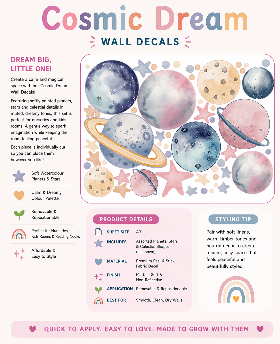 Cosmic Dream Wall Decals A3 Sheets