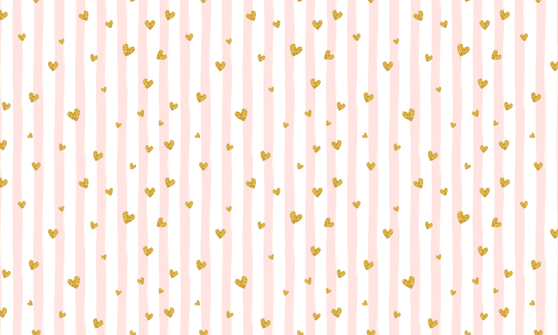 Stripes for Paris Peel‑&‑Stick Wallpaper | Pink & Gold Hearts