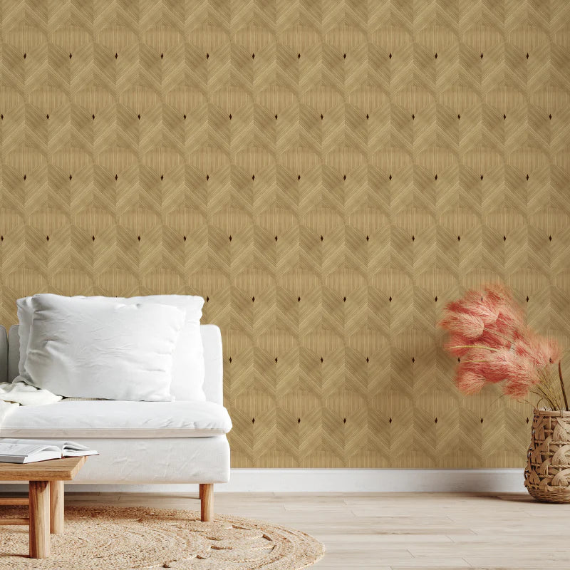 Luxe Wood Panel Wallpaper in Warm Neutral Tones