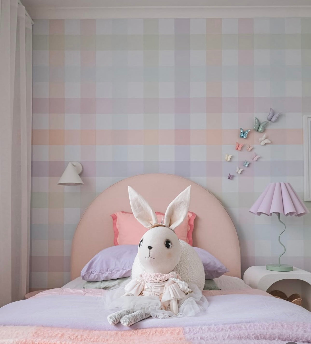 Pastel Rainbow Gingham Peel & Stick Kids Wallpaper
