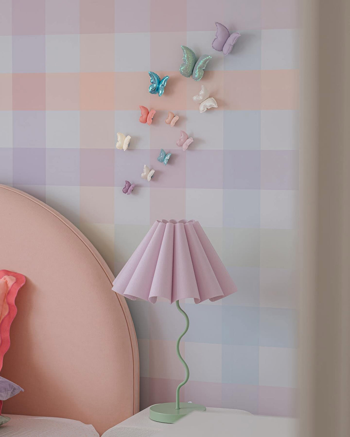 Pastel Rainbow Gingham Peel & Stick Kids Wallpaper