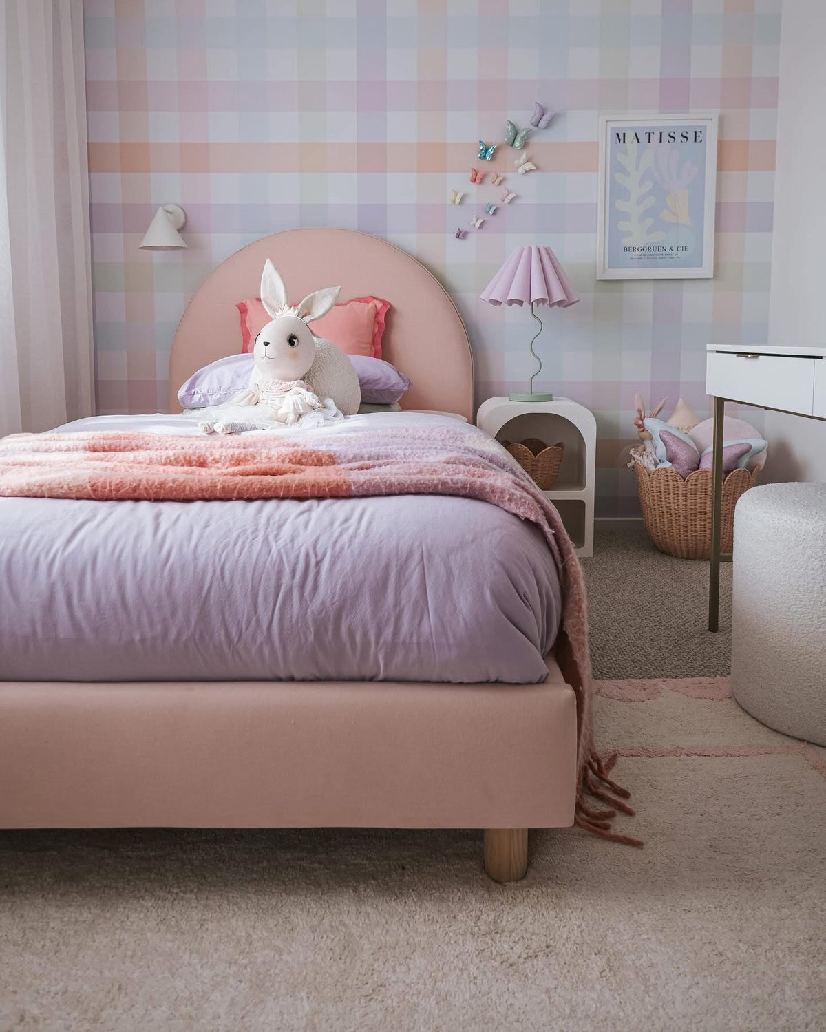 Pastel Rainbow Gingham Peel & Stick Kids Wallpaper