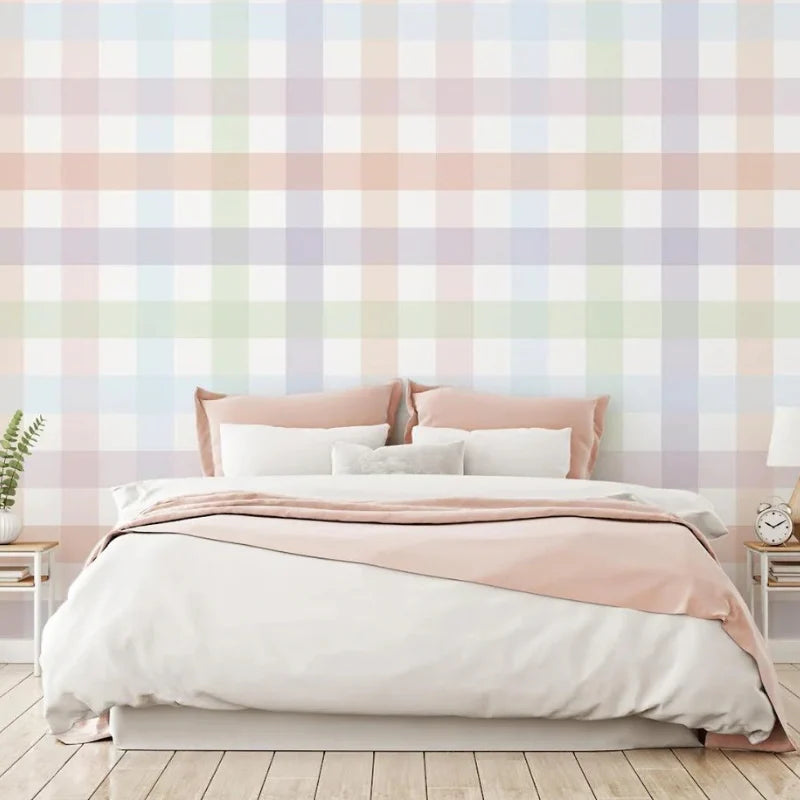 Pastel Rainbow Gingham Peel & Stick Kids Wallpaper