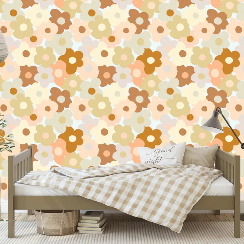 Retro Floral Wallpaper for Kids Bedrooms and Playroom Decor