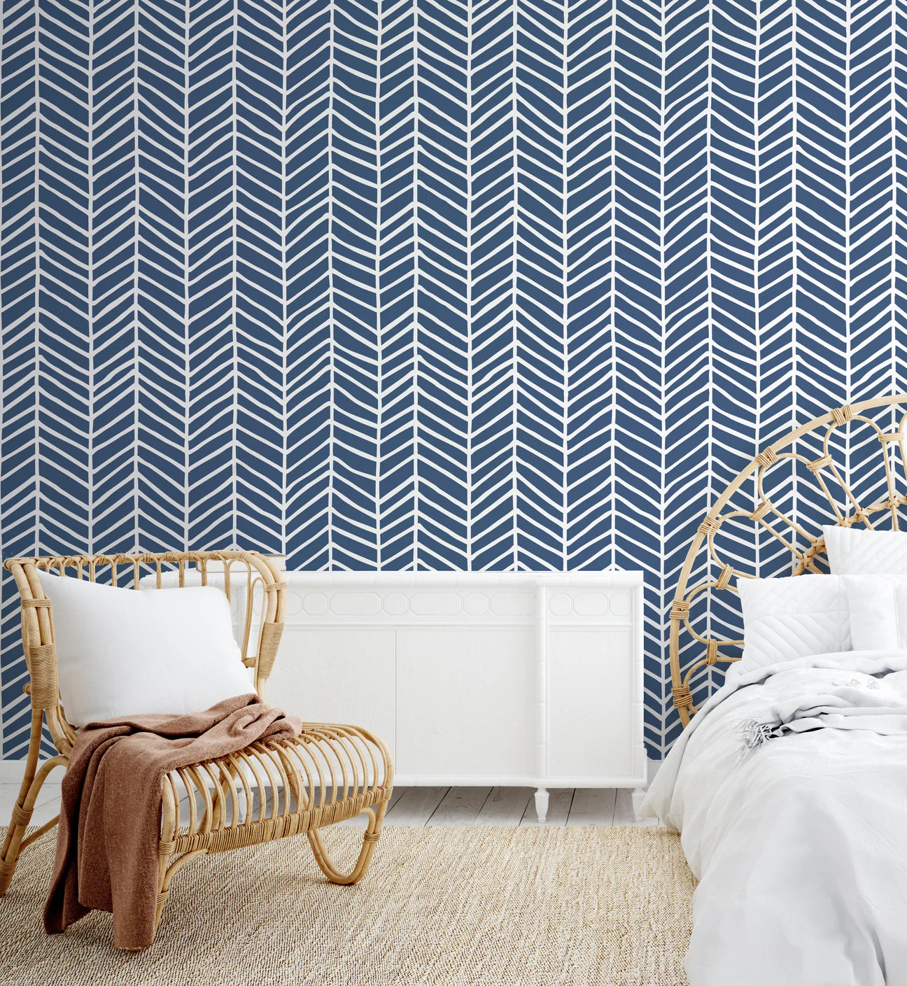 Hand Drawn Herringbone Peel & Stick Kids Wallpaper