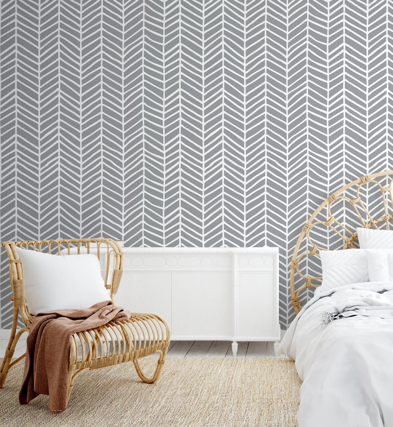 Hand Drawn Herringbone Peel & Stick Kids Wallpaper