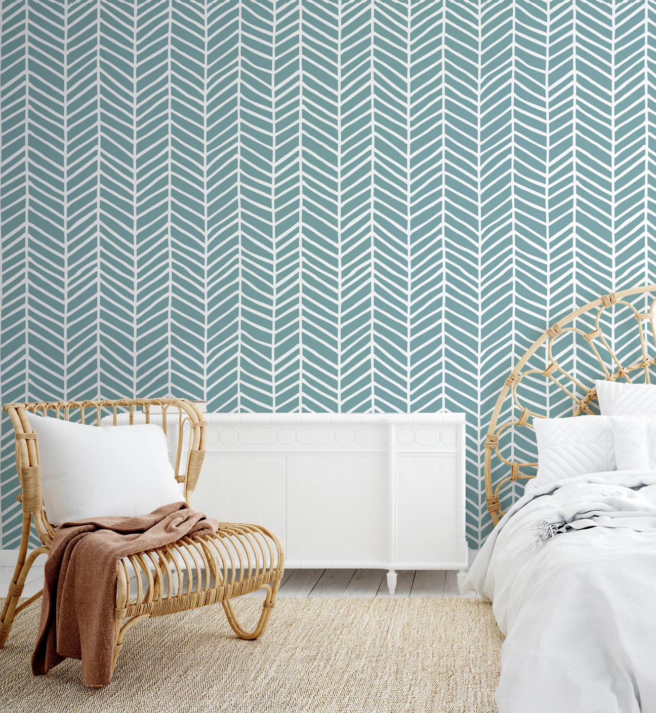 Hand Drawn Herringbone Peel & Stick Kids Wallpaper