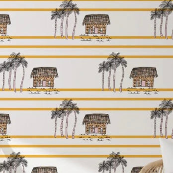 Island Huts Peel & Stick Kids Wallpaper