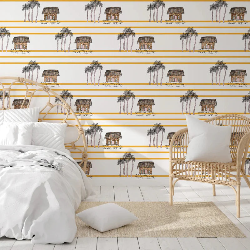 Island Huts Peel & Stick Kids Wallpaper