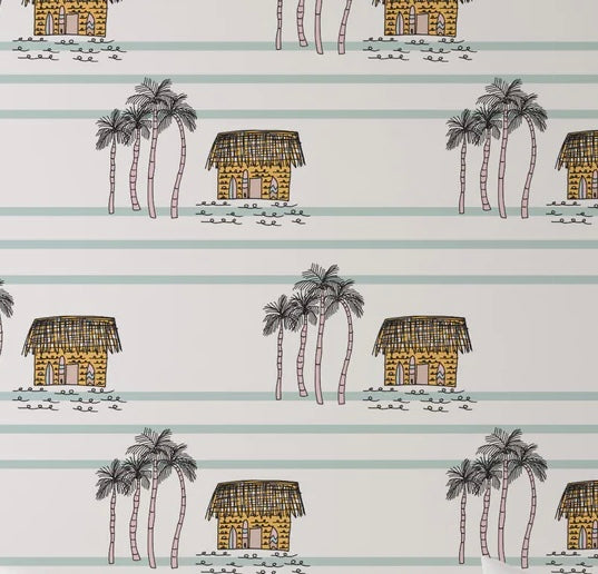 Island Huts Peel & Stick Kids Wallpaper