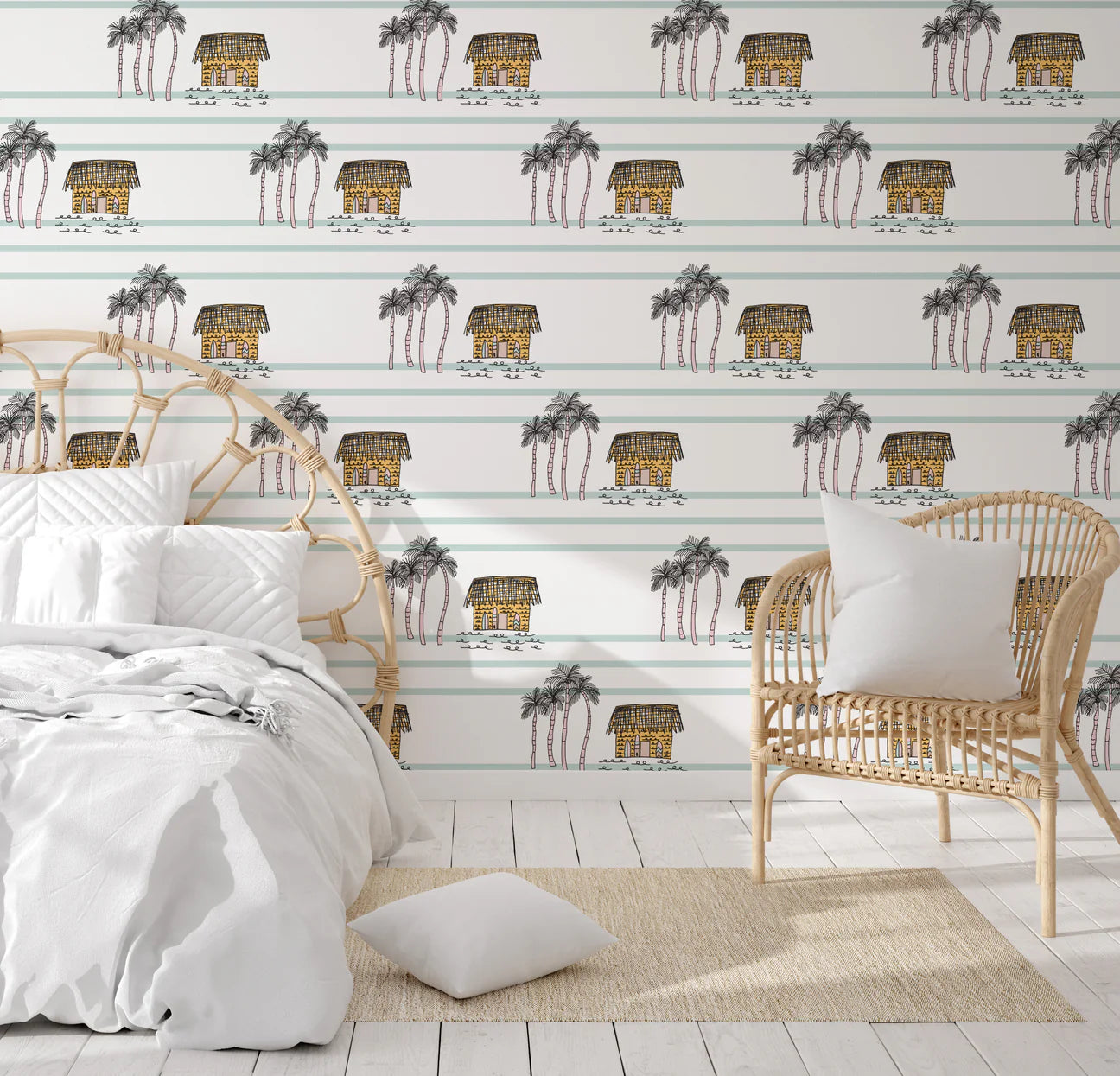 Island Huts Peel & Stick Kids Wallpaper