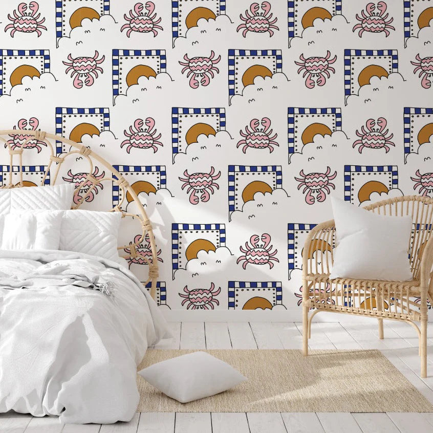 Retro Crabs Peel & Stick Kids Wallpaper