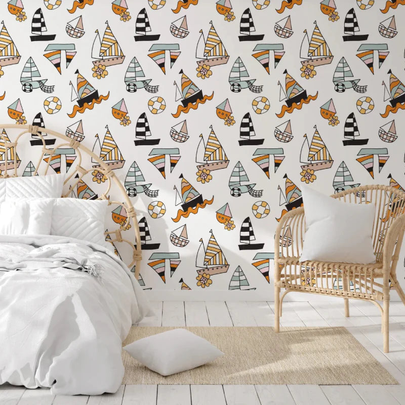 Sail Boats Peel & Stick Kids Wallpaper
