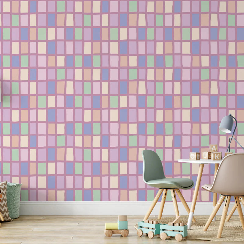 Retro Check Wallpaper for Kids Bedrooms and Playroom Decor