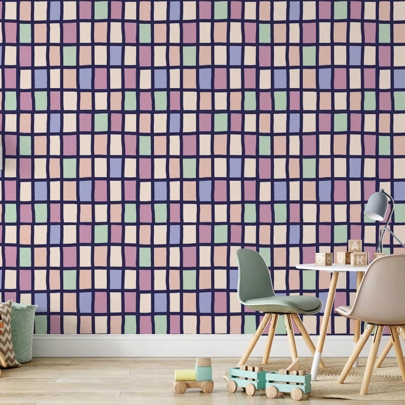 Colour Block Wallpaper in Soft Pastel Tones for Kids Rooms