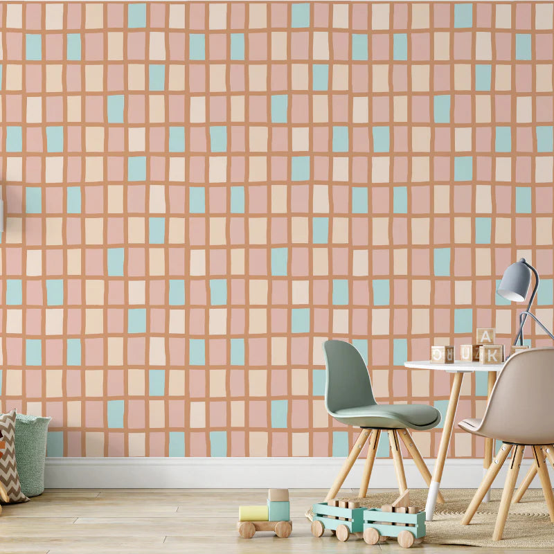 Pastel Mosaic Wallpaper for Stylish Kids Bedroom Decor