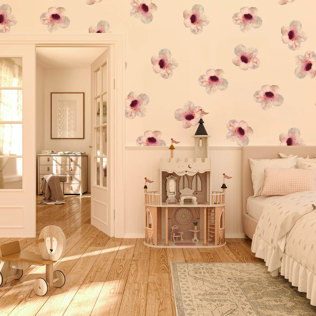 Delicate Watercolour Flower Wallpaper for Nursery and Bedroom Walls