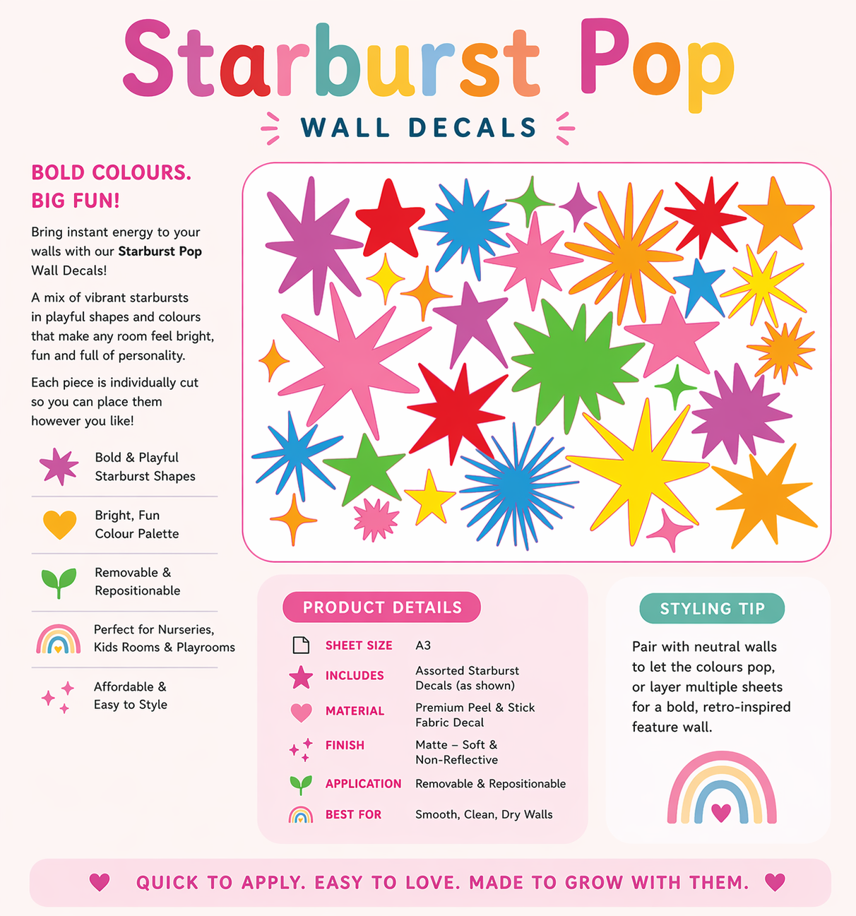 Starburst Pop Wall Decals A3 Sheets