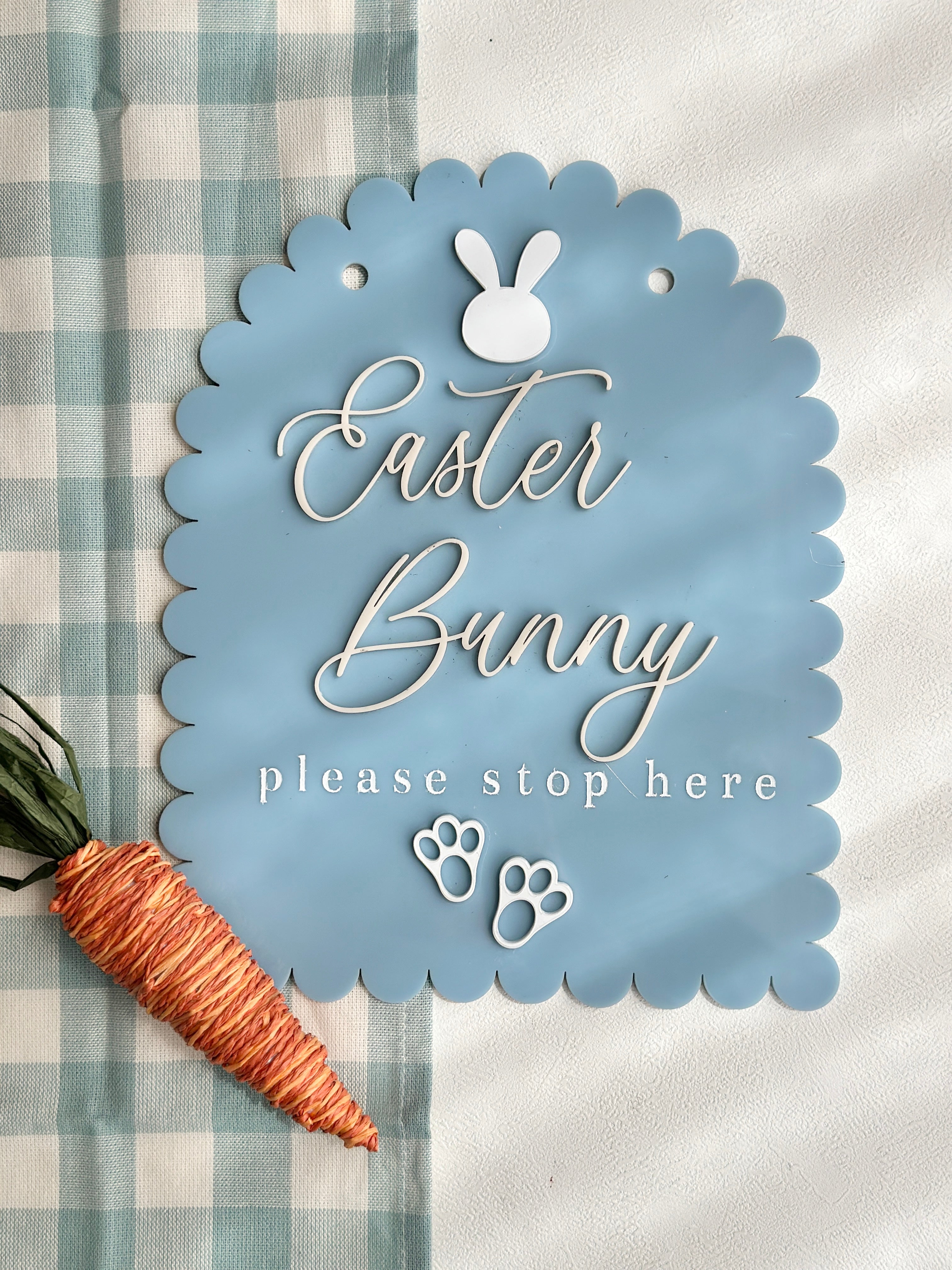 Scalloped Bunny Stop Here Plaque