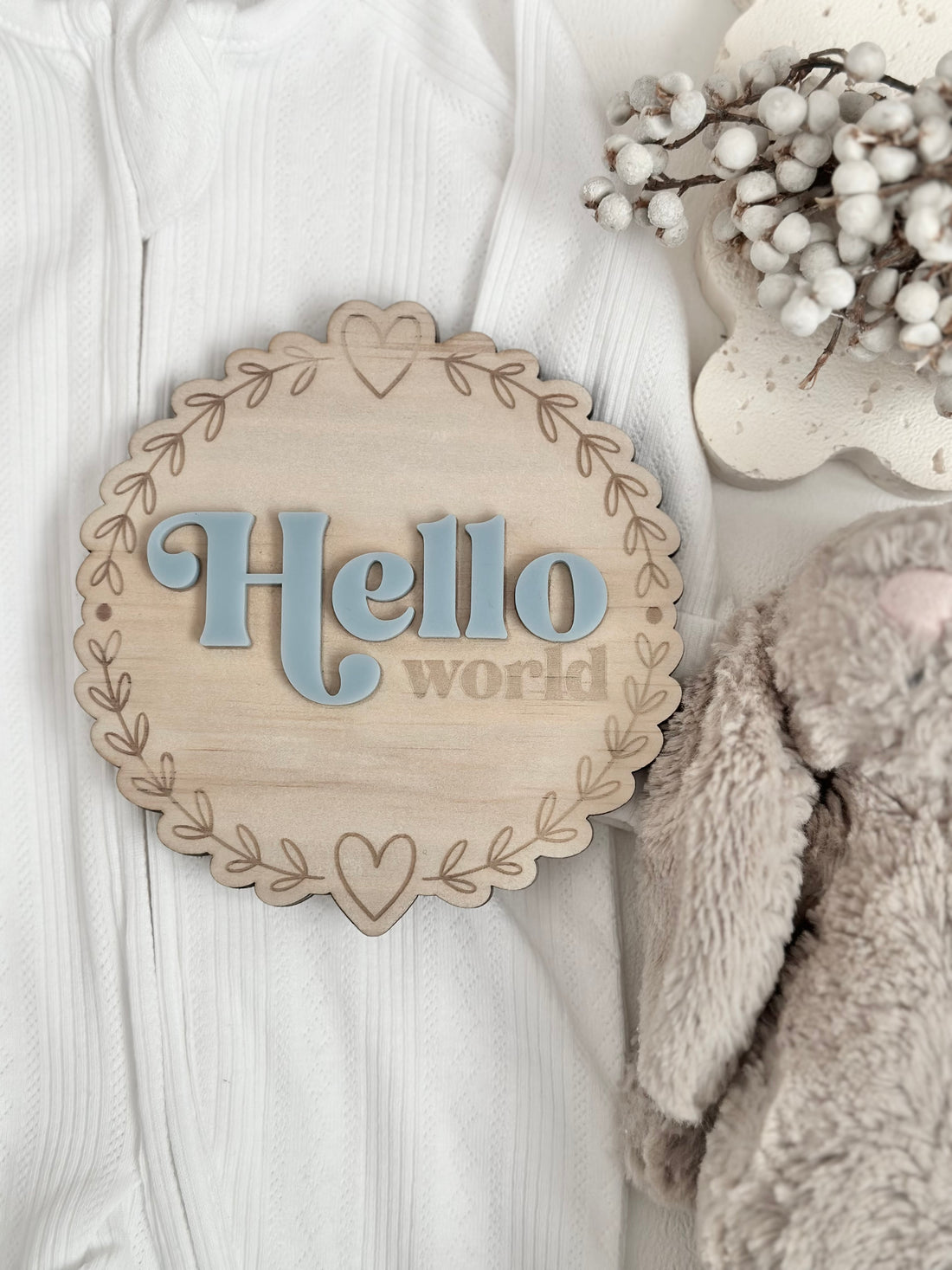 &quot;Hello World&quot; Baby Announcement Plaque