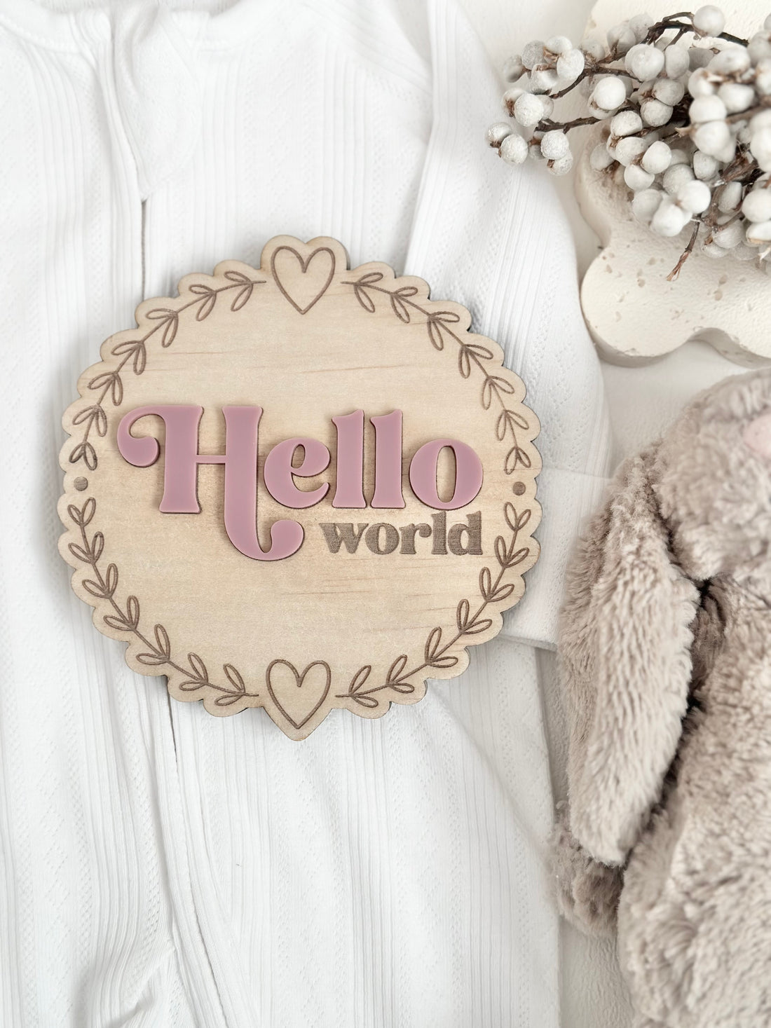 &quot;Hello World&quot; Baby Announcement Plaque