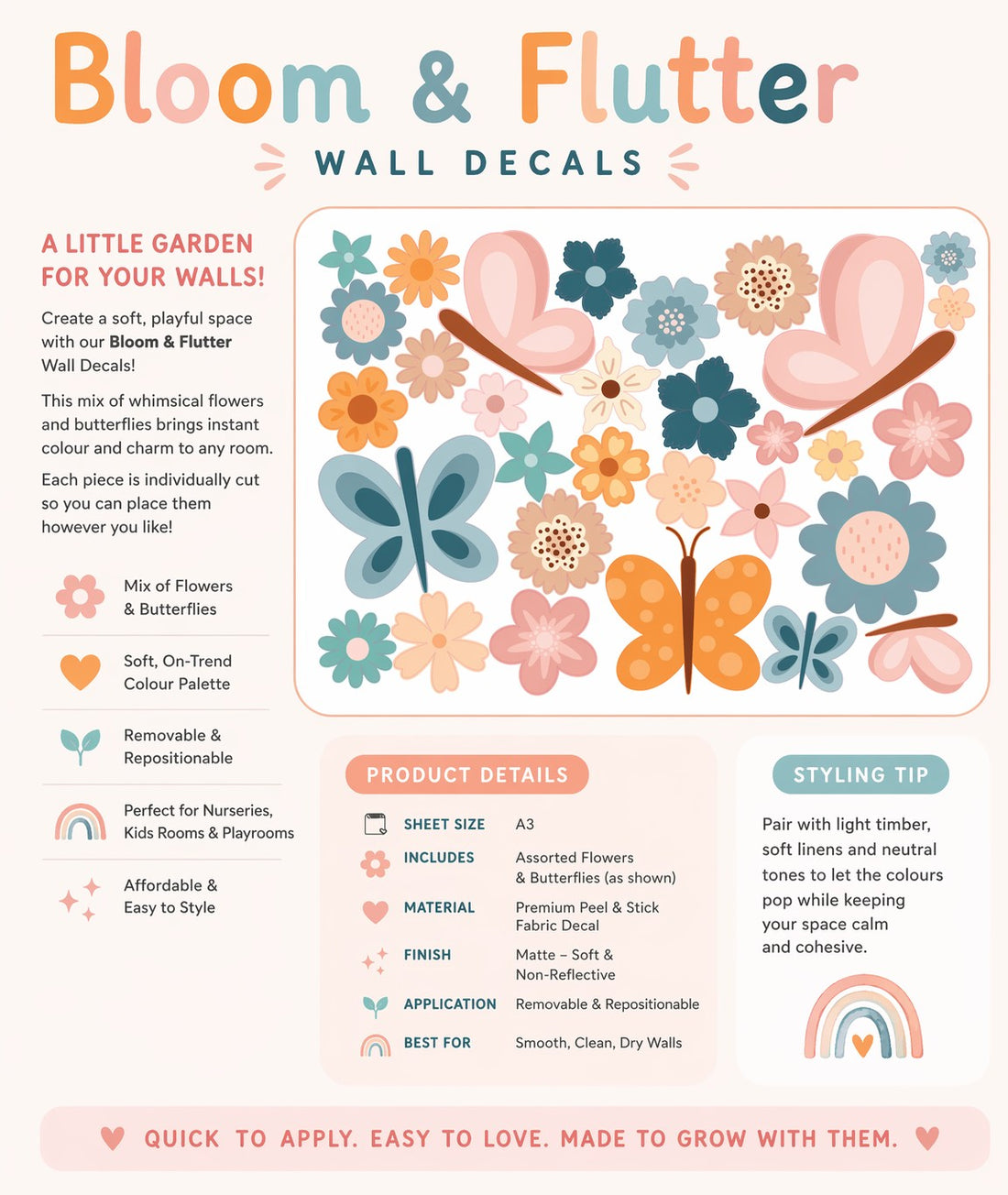 Bloom &amp; Flutter Wall Decals A3 Sheets