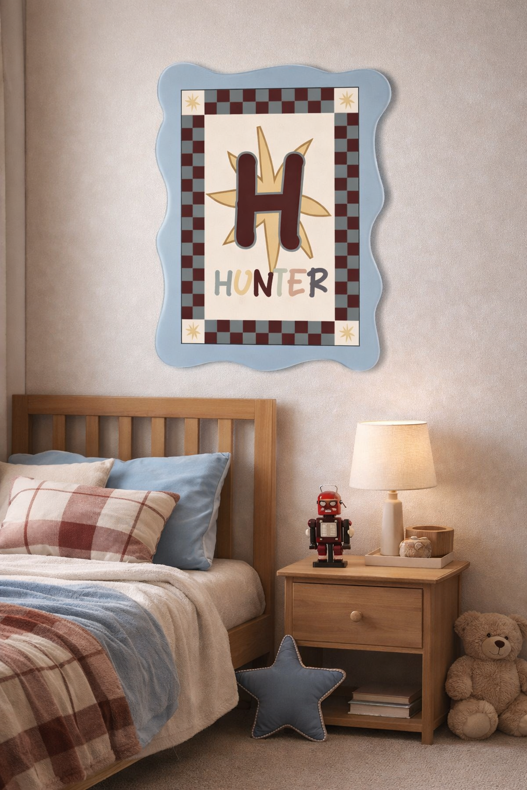 Retro Star Personalised Initial Print with Acrylic Frame