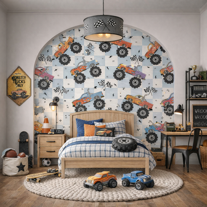 Monster Truck Wallpaper for Boys Bedroom and Playroom Decor