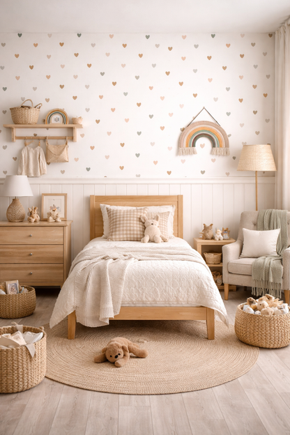 Neutral Heart Wallpaper for Girls Bedroom and Nursery Decor