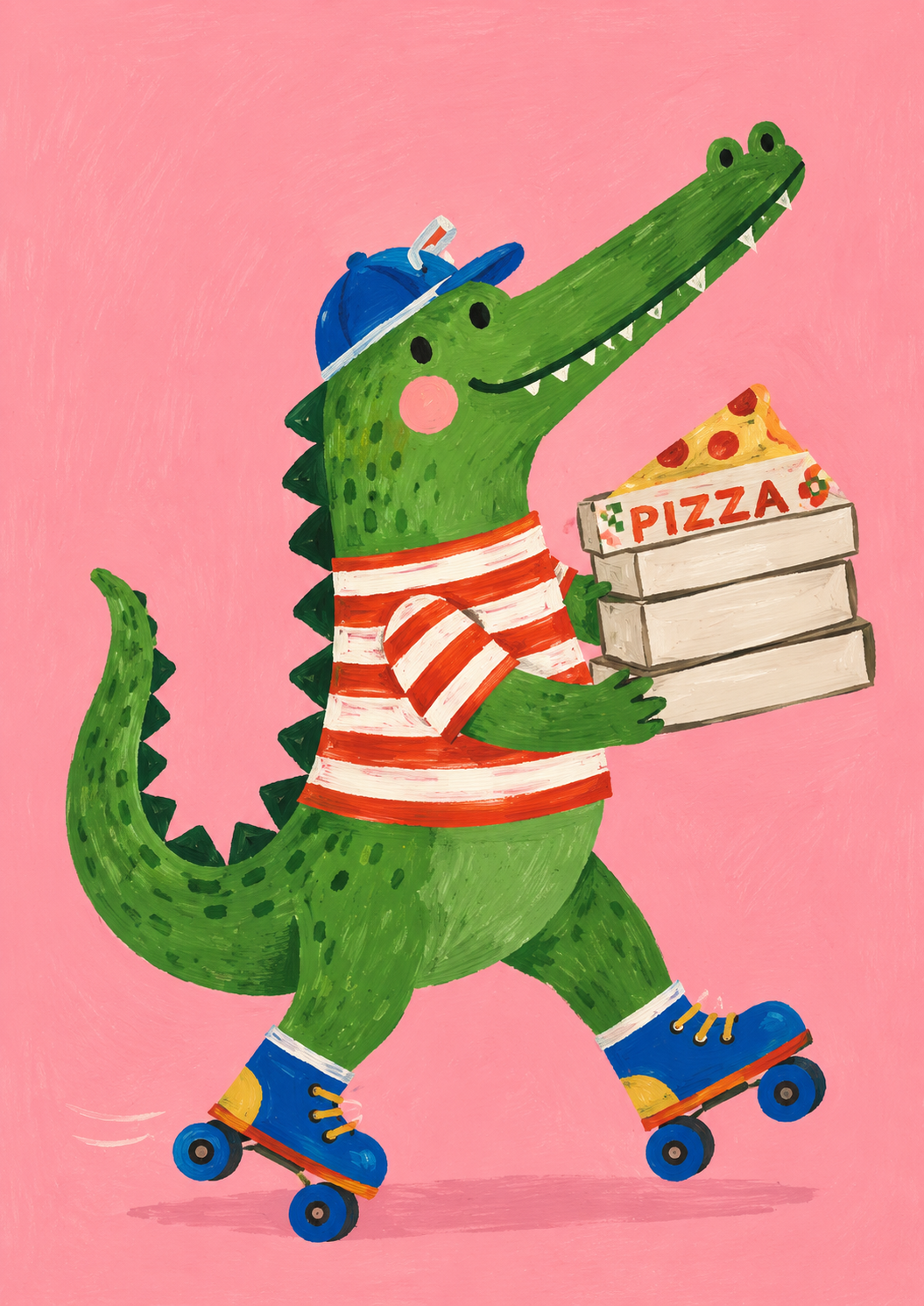 Pizza Delivery | Roller-Skating Crocodile Peel &amp; Stick Art Print