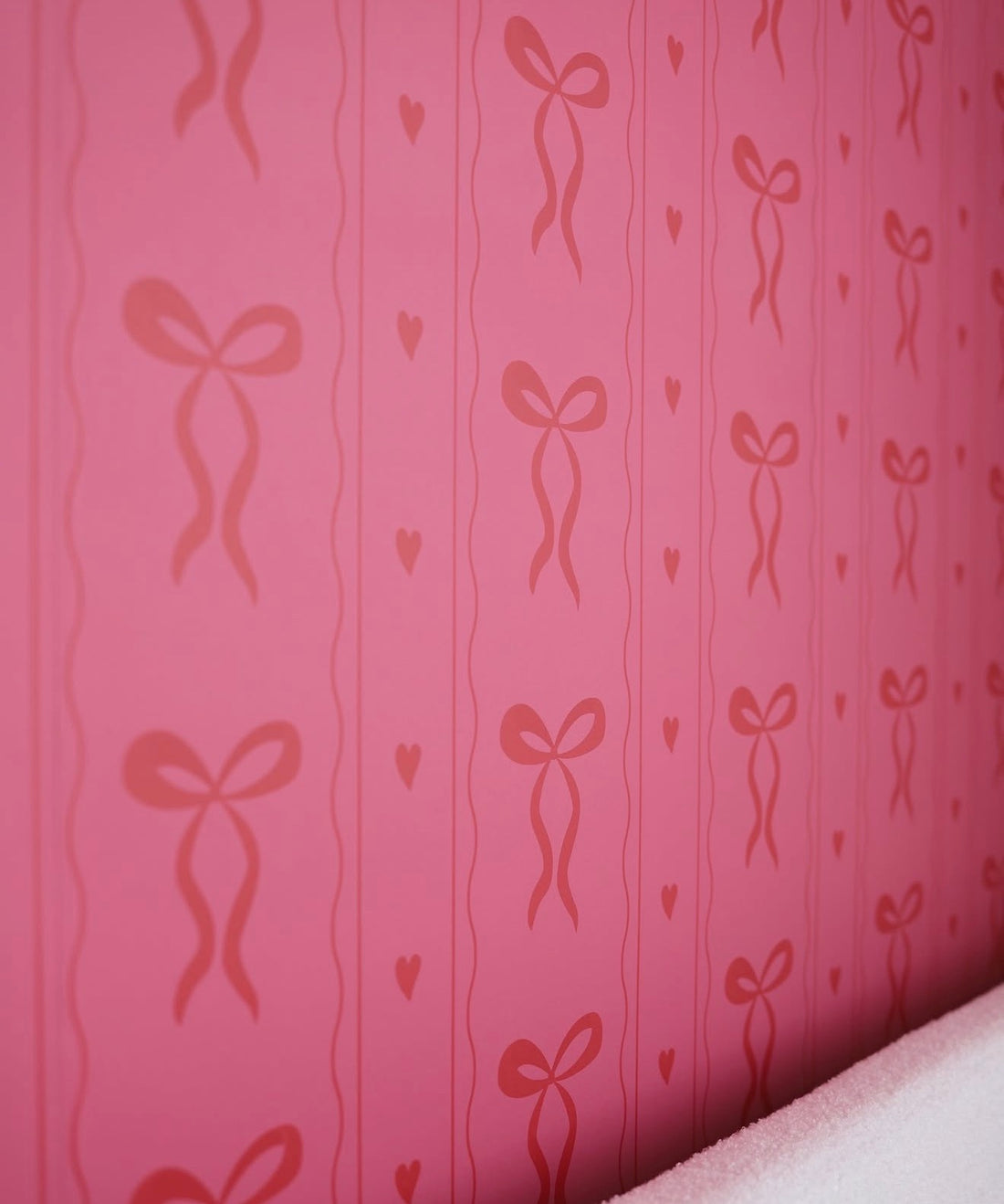 Removable Pink Bow Wallpaper for Girls Bedrooms by Little Abodes Interiors