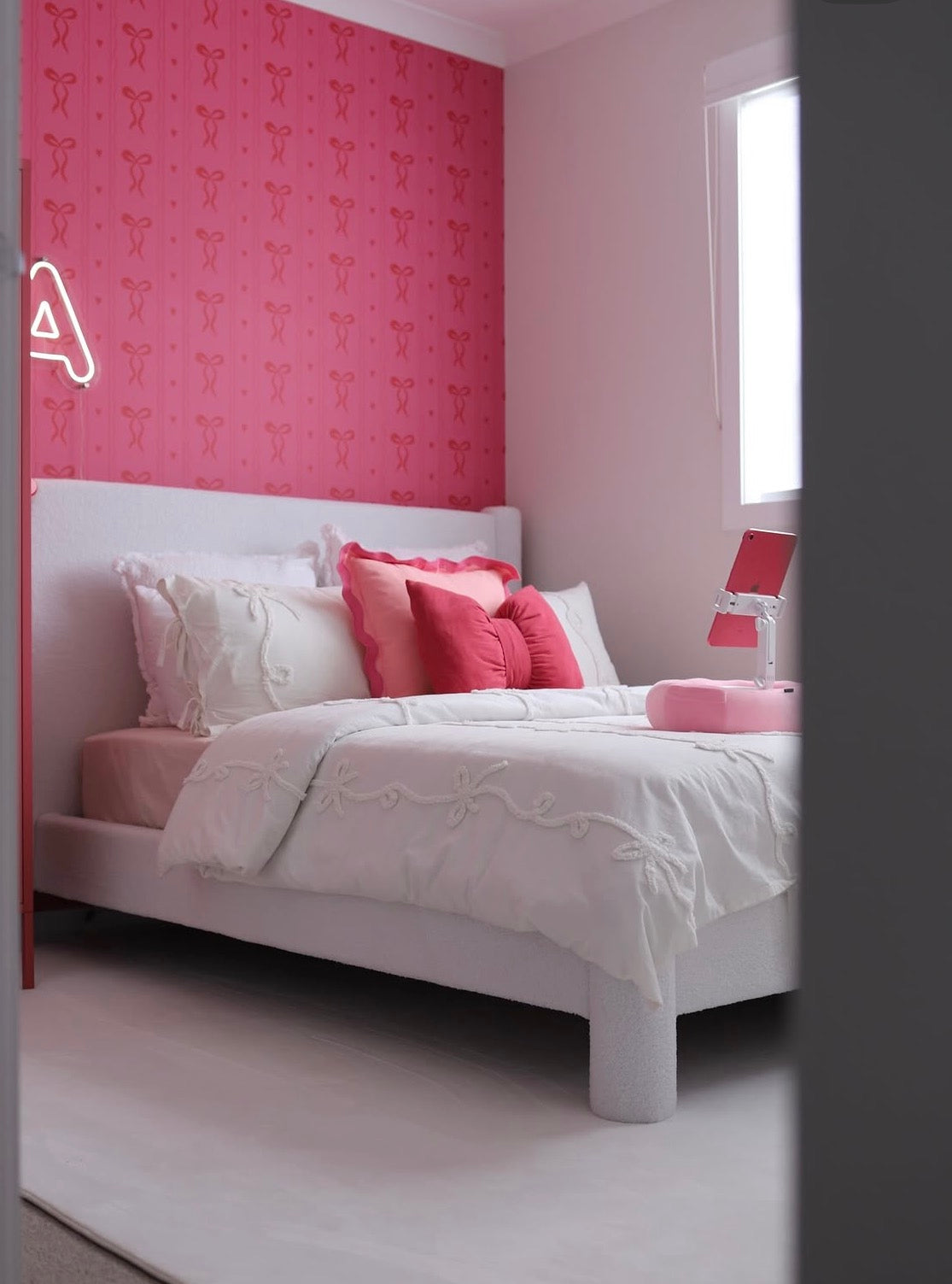 Custom Pink Bow Wallpaper for Girls Bedroom and Kids Room Decor