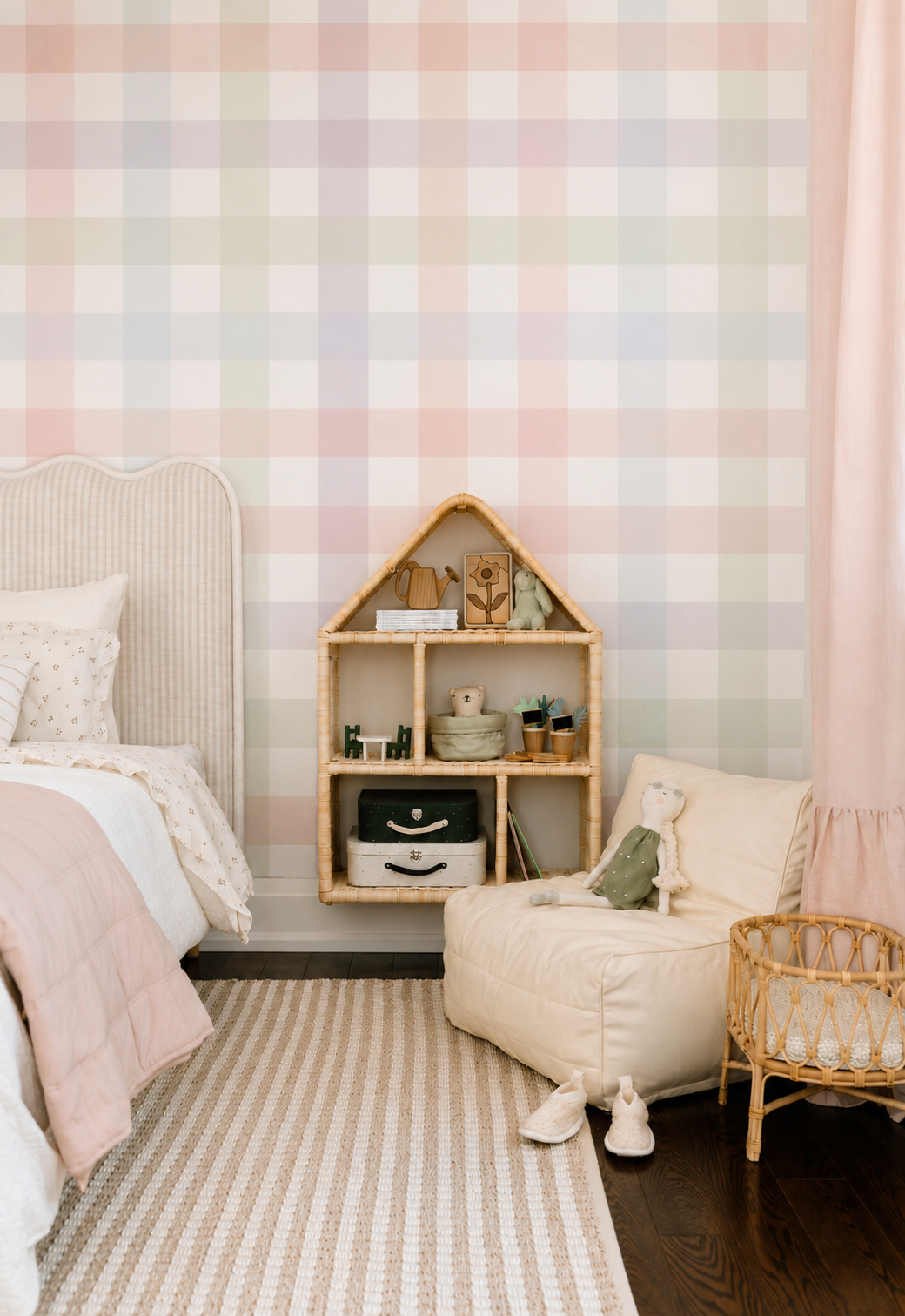Pastel Rainbow Gingham Peel &amp; Stick Kids Wallpaper