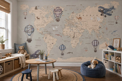 Peel and Stick World Map Wallpaper for Kids Bedrooms and Playrooms