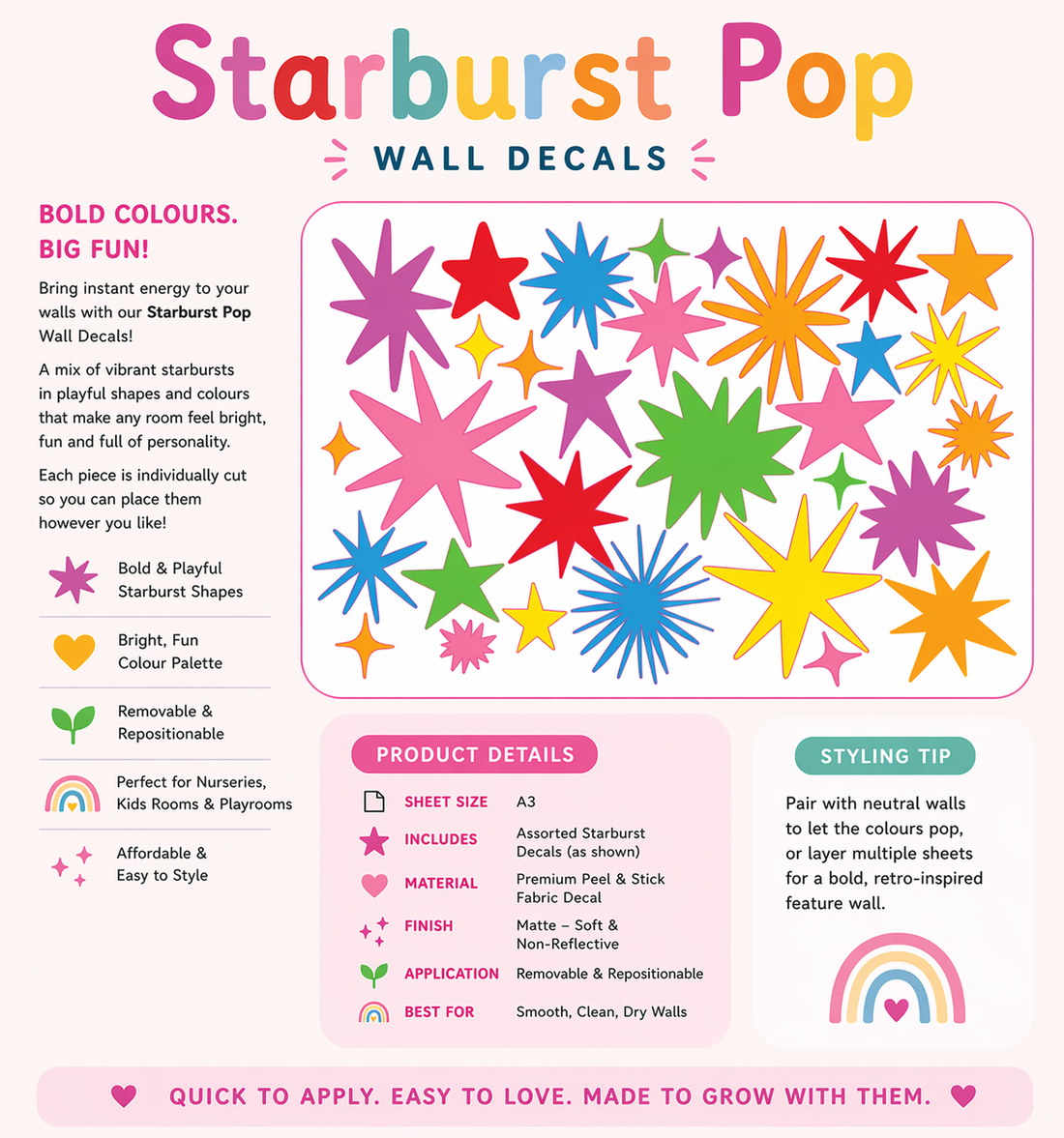 Starburst Pop Wall Decals A3 Sheets